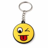 Cumpara ieftin Breloc chei emoticon haios cu limba scoasa, metalic, galben, 9.8 x 3.8 cm, inel 2.6 cm, accesoriu decorativ