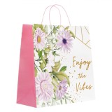 Sacosa Cadou Kraft, Model Floral Multicolor, 42x18x42cm, Manere Hartie Roz, Oem