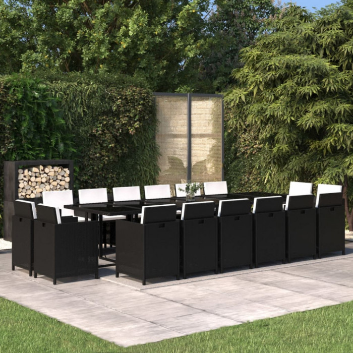 vidaXL Set mobilier de grădină cu perne, 17 piese, negru, poliratan