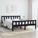 Cadru de pat dublu, negru, 135x190 cm, lemn masiv, vidaXL