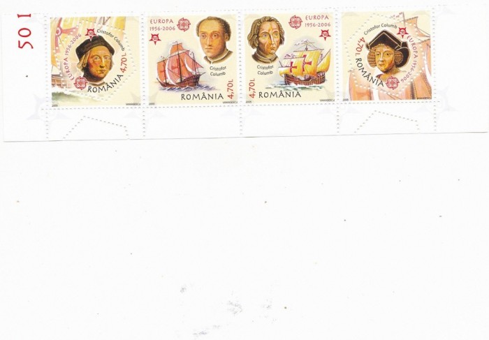 COLUMB,EUROPA CEPT,STRAIF DANTELAT ,2005,MNH,ROMANIA.