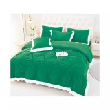 Cumpara ieftin Lenjerie de Pat din Catifea, pentru Pat Dublu, 4 Piese,Verde cu Margine Alba - FR142