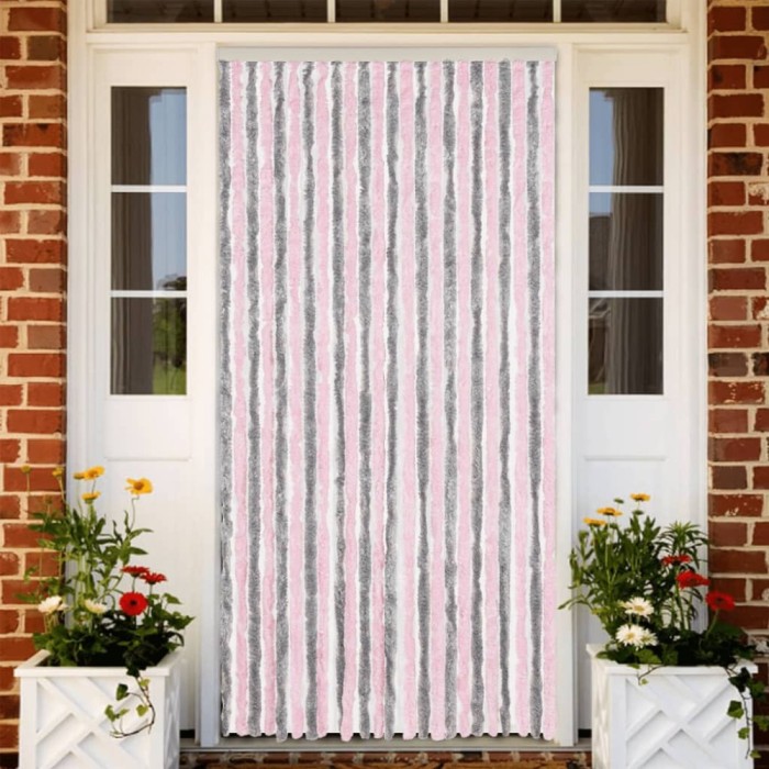 Gossi perdea pentru insecte, gri argintiu si roz, 100x230cm, chenille