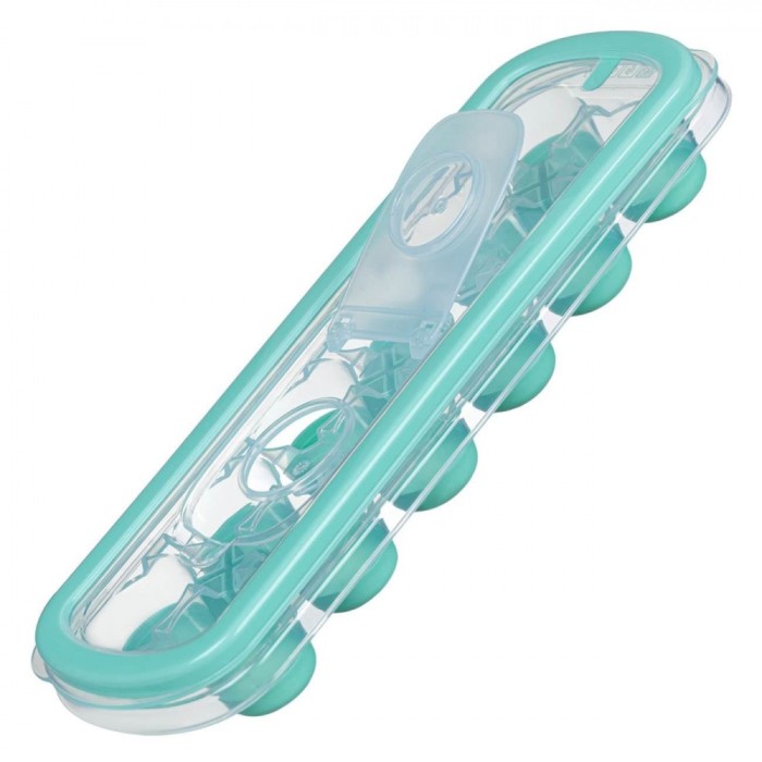 Cutie Cuburi de Gheață, 12 Compartimente, Plastic și Silicon, Transparent și Verde Marin, Capac Protecție