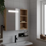 vidaXL Dulap cu oglindă de baie cu LED, stejar deschis, 60x13x52 cm