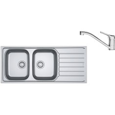 Pachet chiuveta bucatarie inox Franke SKX 621DR, dreptunghiulara, 2 cuve si picurator pe partea dreapta, 116x50x14 cm, adancime cuva 14 cm + Baterie B