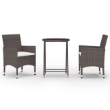 Set mobilier bistro, 3 piese, maro, poliratan/sticla securizata
