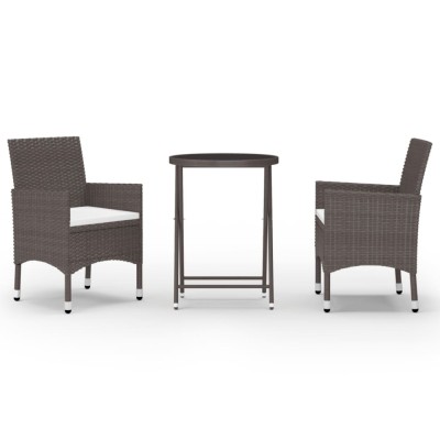 Set mobilier bistro, 3 piese, maro, poliratan/sticla securizata foto