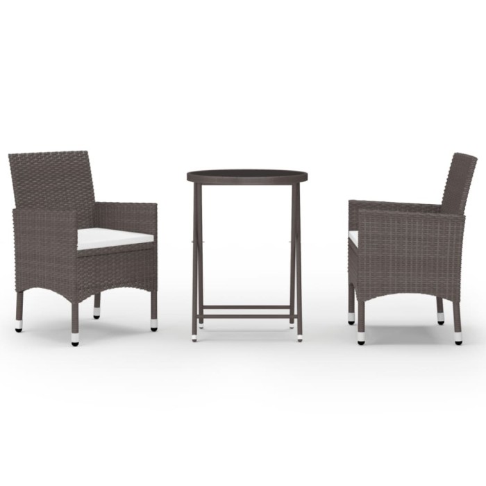 Set mobilier bistro, 3 piese, maro, poliratan/sticla securizata