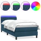 Cumpara ieftin Pat cu arcuri cu saltea si LED, albastru inchis, 80x220 cm, catifea