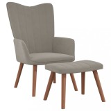 vidaXL Scaun de relaxare cu taburet, gri deschis, catifea