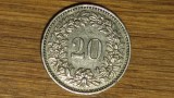 Elvetia - moneda de colectie raruta - 20 rappen 1958 - Libertas - impecabila !, Europa