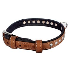 Zgarda din piele cu elemente metalice - 27 - 36cm, 15mm - maro foto