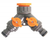 Conector cu 2 cai robinet 1/2&amp;quot; 3/4&amp;quot; furtun 1/2&amp;quot; Top Garden