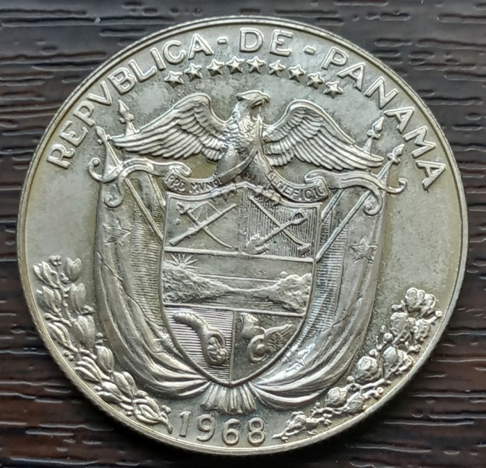 (A670) MONEDA DIN ARGINT PANAMA - 1/2 BALBOA (MEDIO BALBOA) 1968