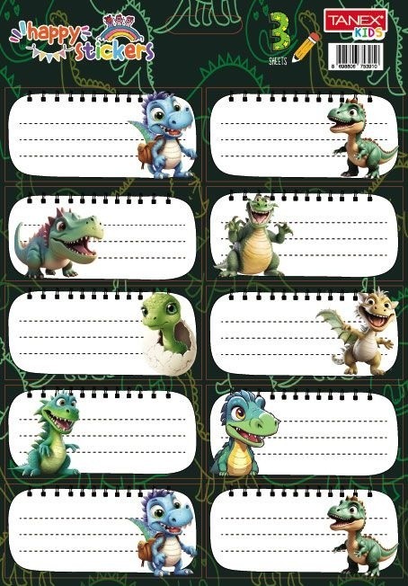Set etichete școlare Tanex tls-801, Dino. 30 buc/set