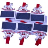 Set 6 mini carlige decorative din lemn,calut cu sanie,multicolor,3.5cm, Oem