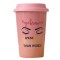 Cana ceramica de voiaj Pufo pentru cafea cu capac din silicon, 415 ml, model Eyebrows speak, roz