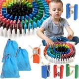 Set domino din lemn 1080 piese, 12 culori si accesorii interactive