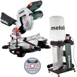 Metabo KS 216 M SET + SPA 1200 - Fierastrau circular stationar 1350 W 216x30 mm accesorii + Aspirator pentru rumegus 550 W 65 l 250 l/sec 100 mm