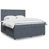 vidaXL Pat box spring cu saltea, gri &icirc;nchis, 200x200 cm, catifea
