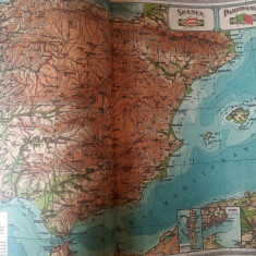 Harta interbelica Spania și Portugalia din Atlas G-ral C. Teodorescu, ed. 1928