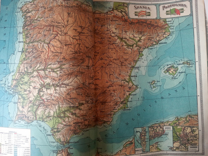 Harta interbelica Spania și Portugalia din Atlas G-ral C. Teodorescu, ed. 1928