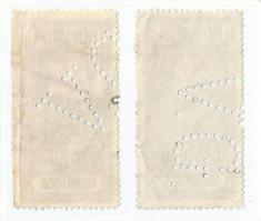 Romania, lot 37 cu 2 timbre fiscale cu perfin V.G., obliterate foto