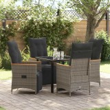 VidaXL Set de dining pentru grădină , 5 piese, cu perne, gri, din rattan poliester