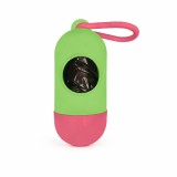 Dispenser Pungi Igienice pentru C&acirc;ini, Bicolor cu Carabină, Verde, Roz