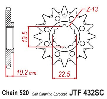 Pinion fata 13 dinti pas lant 520 (racing) - Beta Alp - Jonathan 200-350 - Suzuki RM 250 (83-12) - DR 350 (90-97) - DR-Z 400 (00-08) foto