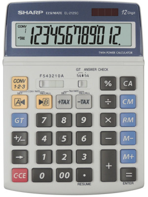 Calculator De Birou, 12 Digits, 195 X 140 X 23 Mm, Dual Power, Sharp El-2125c - Gri foto