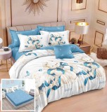 Cumpara ieftin Lenjerie Pat Bumbac 6 Piese Cu Elastic Alb/Albastru 180x200 cm