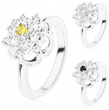 Inel strălucitor cu braţe cu zirconii transparente şi contur floare - Marime inel: 59, Culoare: Transparent