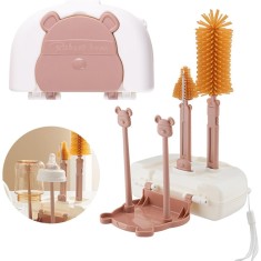 Set 7 Piese de Spalat/Uscat Biberoane, Cyrax, Portabil, Peri de Silicon, pentru Tetine, Suzete, Biberoane, Paie, Cutie Inclusa, 16 x 11 x 5 cm, Model