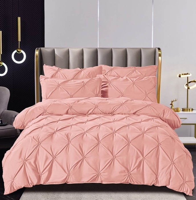 Lenjerie pat dublu cu pliuri,bumbac finet,6 piese,roz somon-A221