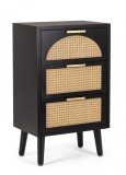 Cumpara ieftin Comoda 3 sertare mdf negru ratan natur Josine 45x30x73 cm