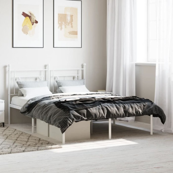 Gossi cadru de pat metalic cu tablie, alb, 140x190 cm