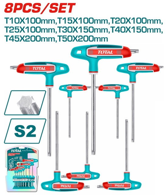 TOTAL - Set 8 chei torx in T: 2-10mm, Cr-V (INDUSTRIAL) PowerTool TopQuality