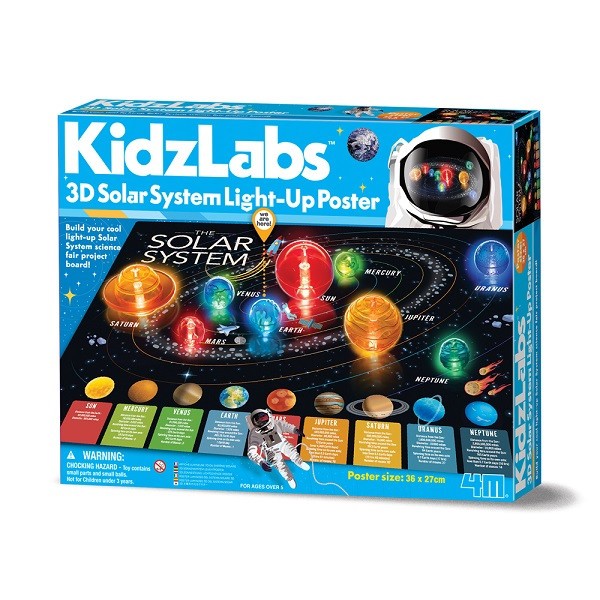 Poster 3D iluminat cu sistemul solar, 3D Solar System Light-Up Poster, KidzLabs, 4M