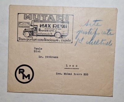 Plic publicitar interbelic Max Revai București &amp;ndash; transporturi rapide, rar foto