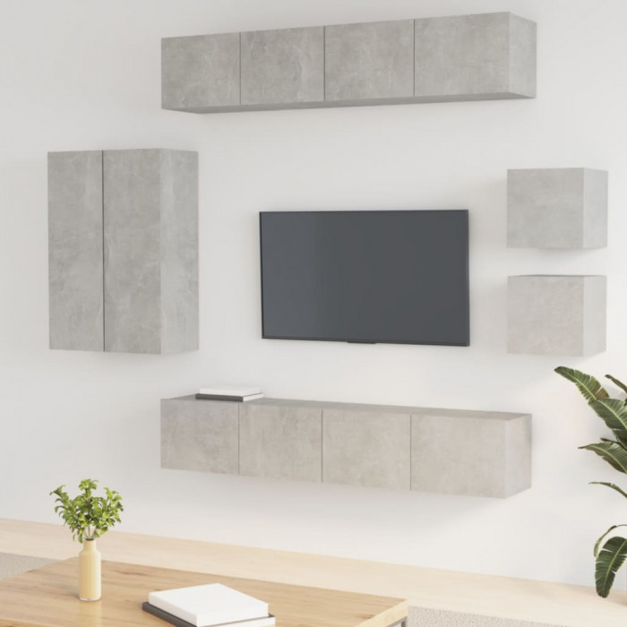 vidaXL Set dulap TV, 8 piese, gri beton, lemn prelucrat