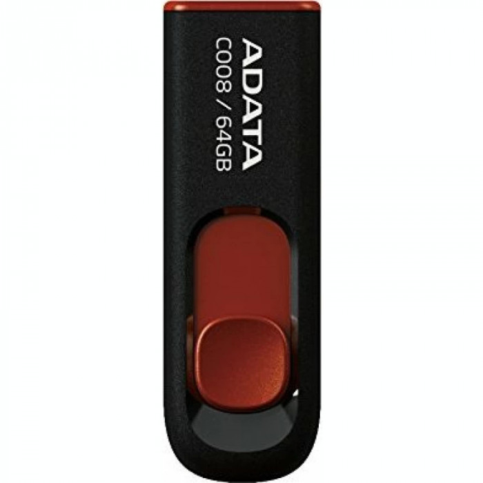 Memorie USB 2.0 ADATA 64 GB retractabila negru / rosu AC008-64G-RKD