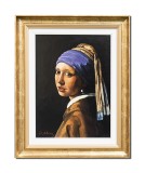 Cumpara ieftin Tablou Fata cu cercel de perla pictat manual inramat, 55x45cm ulei pe panza, reproducere Jan Vermeer