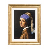Tablou Fata cu cercel de perla pictat manual inramat, 55x45cm ulei pe panza, reproducere Jan Vermeer