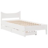 Cumpara ieftin Cadru de pat cu sertare, alb, 75x190 cm, lemn masiv de pin
