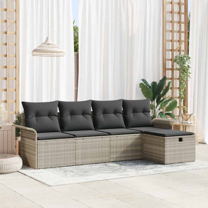 vidaXL Set de canapele pentru grădină 5 pcs Gri deschis Rattan poli 3360193