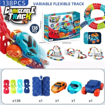 Jucarie de Constructie RollerCoaster, Flippy, 138 de Piese, 41.5x31x7 cm, cu Masini, Multicolor foto