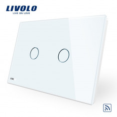 Intrerupator dublu wireless cu touch Livolo din sticla &amp;amp;#8211; standard italian, Alb foto