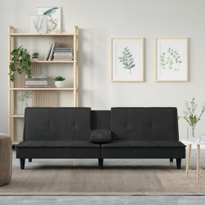 Gossi canapea extensibila cu suporturi de pahare, negru, catifea foto